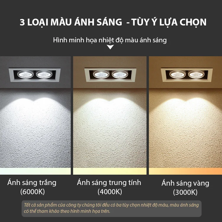 Các loại màu ánh sáng đèn âm trần vuông