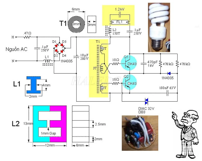Sơ đồ mạch đấu nối ballast điện tử