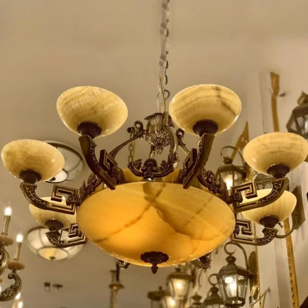 Đèn chùm LED đồng chao gốm