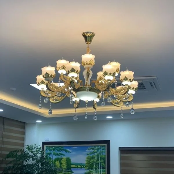 Đèn chùm pha lê nến chao gốm