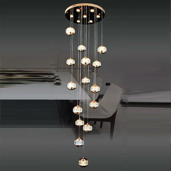 Đèn chùm LED pha lê thả thông tầng