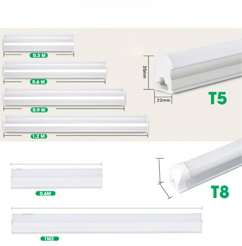 So sánh sự khác nhau về chiều dài đèn T5 và T8