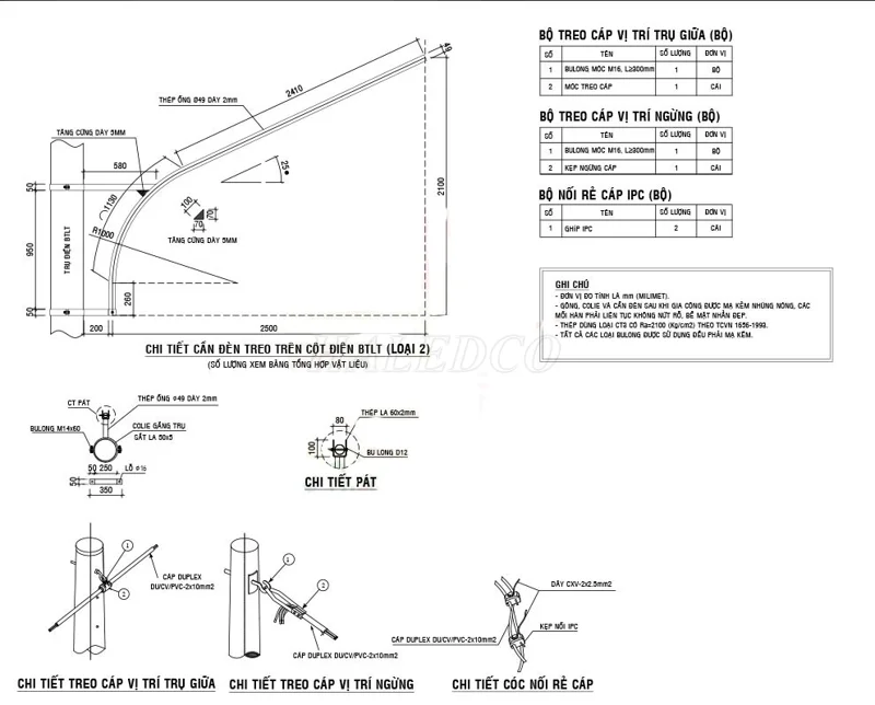 Bản vẽ chi tiết cần đèn gắn trụ bê tông