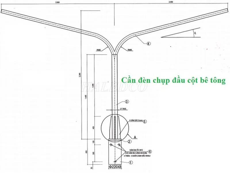 Cần đèn đôi gắn trụ bê tông