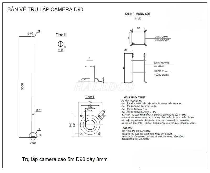 Bản vẽ cột lắp camera 5m