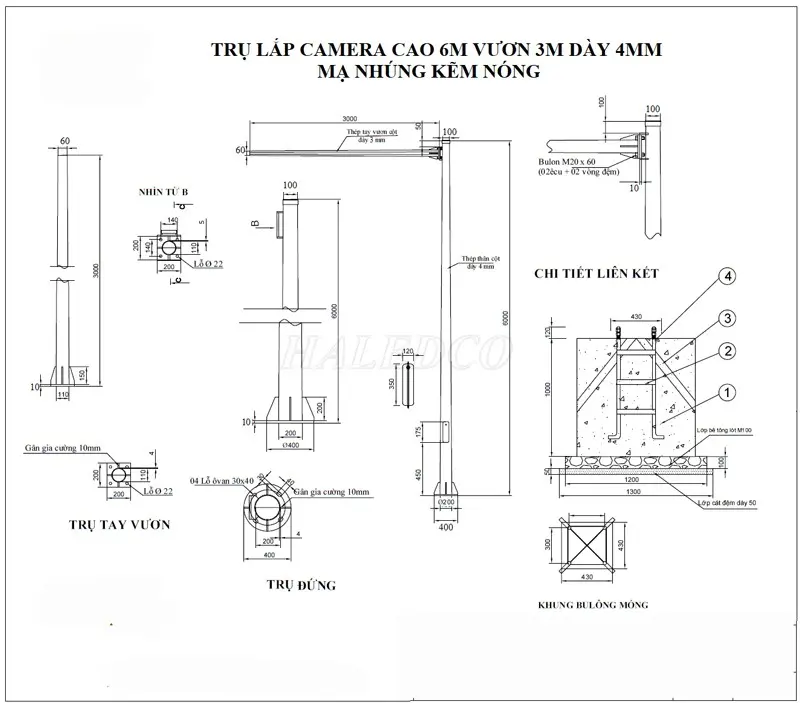 Bane vẽ trụ thép lắp camera 6m