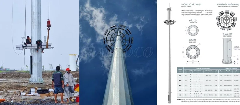 Ứng dụng cột đèn pha 20m