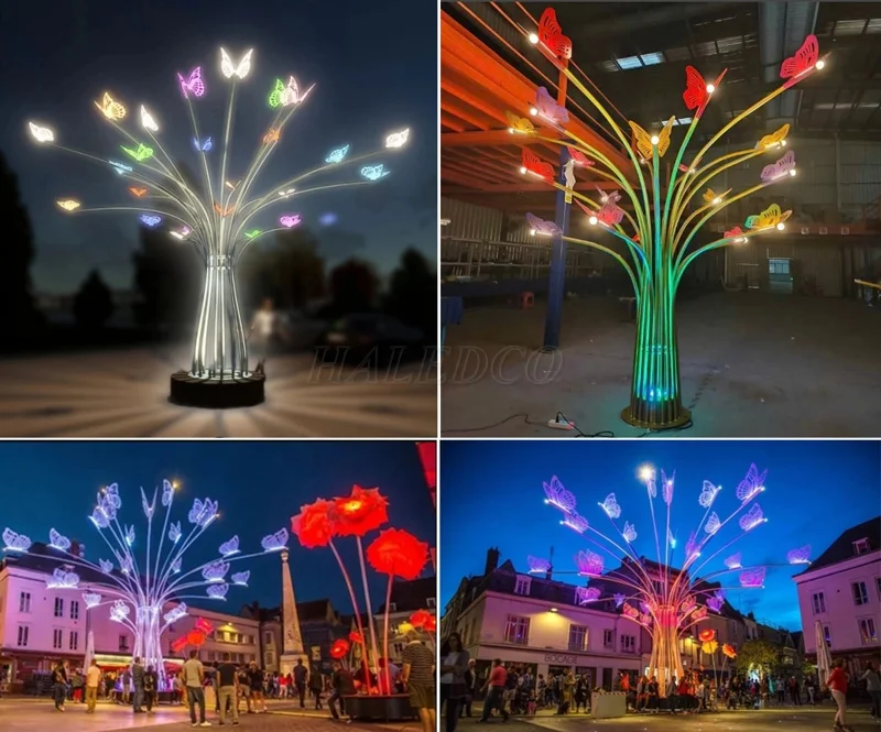 Cột đèn trang trí vỉa hè họa tiết cánh bướm