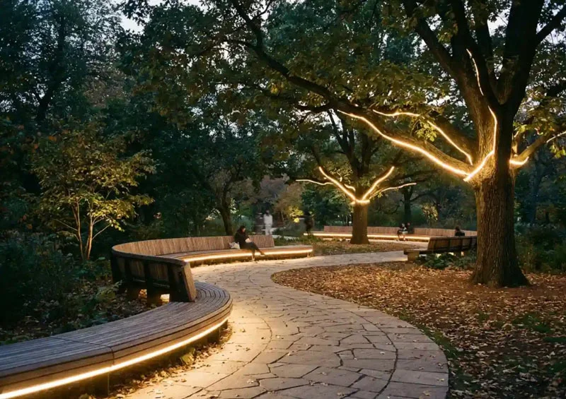 LED dây chống nước tạo điểm nhấn cho cây và lối đi