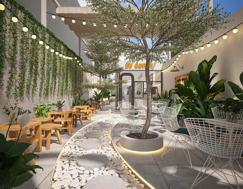 Đèn trang trí quán cafe sân vườn giúp thu hút khách
