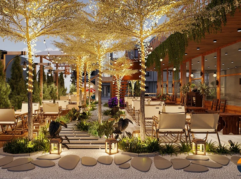 Đèn trang trí quán cafe sân vườn