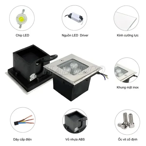 Cấu tạo đèn led âm đất gồm nhiều bộ phận đặc biệt