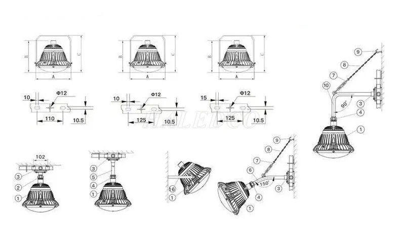 Bản vẽ và cách lắp đặt đèn chống nổ HLEP4-150w