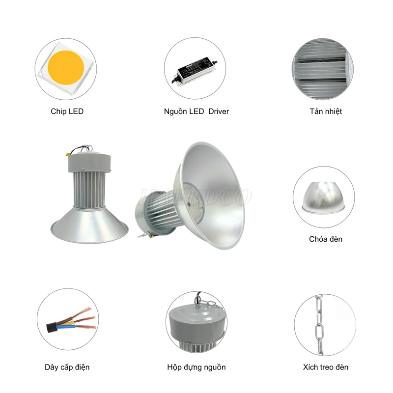 Cấu tạo của đèn nhà xưởng 100w có chóa