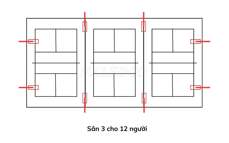 Cách bố trí đèn sân pickleball 12 người