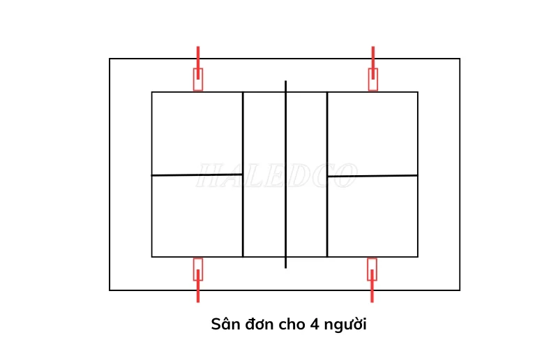 Cách bố trí đèn sân pickleball đơn 4 người