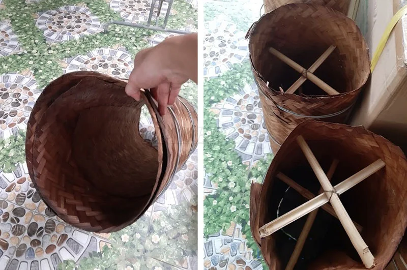 Dùng khuôn tre đan làm hố cột