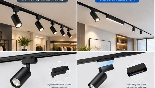 Đèn rọi ray thông thường và đèn rọi ray nam châm nên chọn loại nào?