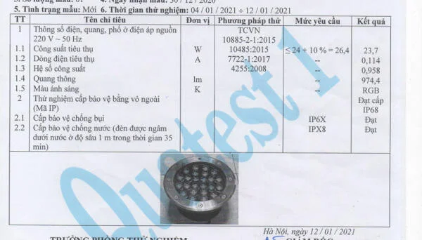Đèn LED âm đất HALEDCO HLUG11-24RGB đạt kiểm định chất lượng Quatest 1