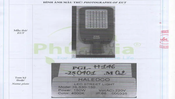 Quatest hiệu suất đèn đường Model HLS30