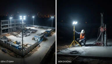 Đèn chiếu sáng công trình di động vs đèn cố định: nên chọn loại nào?