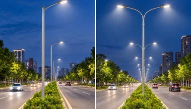 So sánh cột đèn đơn và cột đèn đôi cho dải phân cách