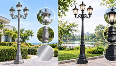 So sánh cột đèn sân vườn bằng nhôm đúc và gang