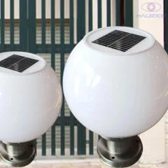 Đèn trụ cổng tròn năng lượng mặt trời 40x40cm HLMTTC3-8