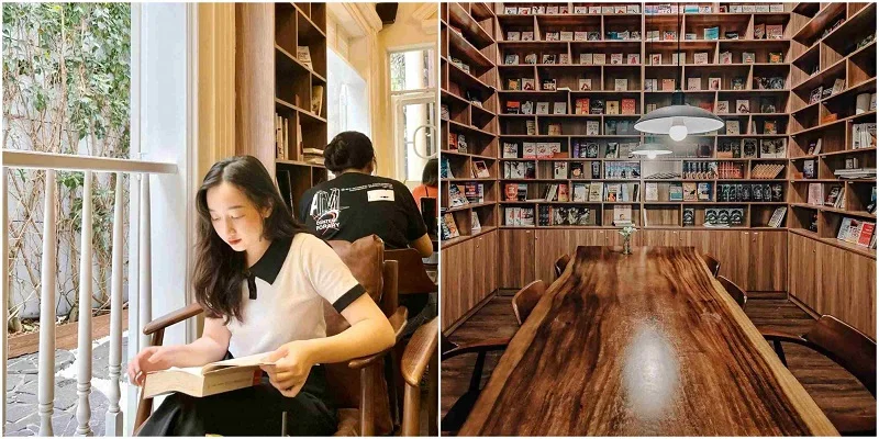 trang trí đèn quán cafe sách