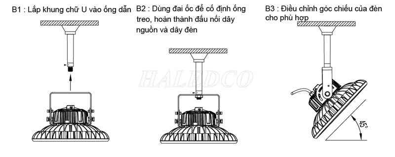 Cách treo đèn nhà xưởng bằng khung