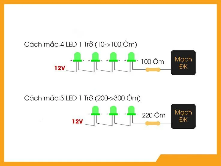Sơ đồ đấu nối đèn LED với nguồn 12v