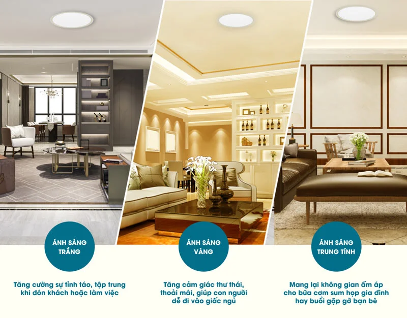 3 màu ánh sáng đèn ốp trần đổi màu phổ biến