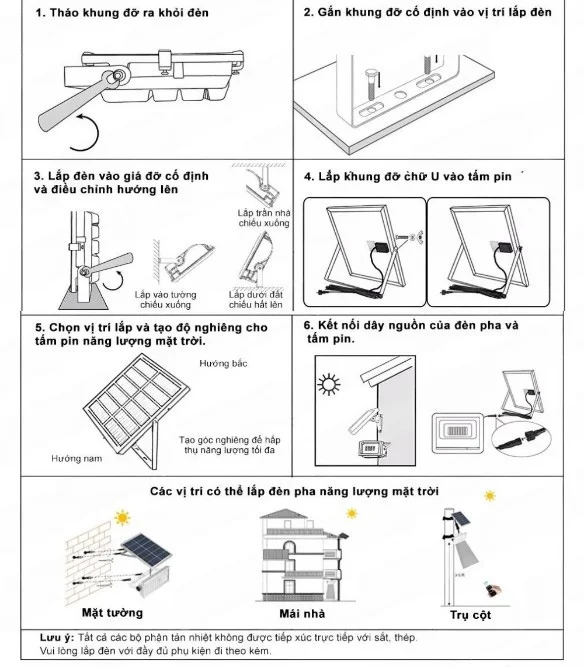 Các bước lắp đặt đèn pha năng lượng mặt trời rời thể