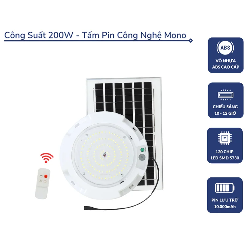 Đèn led ốp trần năng lượng mặt trời hlmtot83-200