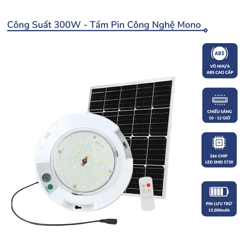 Đèn led ốp trần năng lượng mặt trời hlmtot83-300