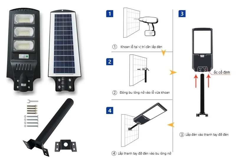 Lắp đèn đường năng lượng mặt trời liền thể
