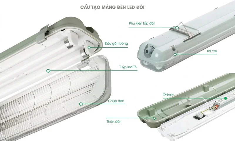 Cấu tạo chung của máng đèn led đôi