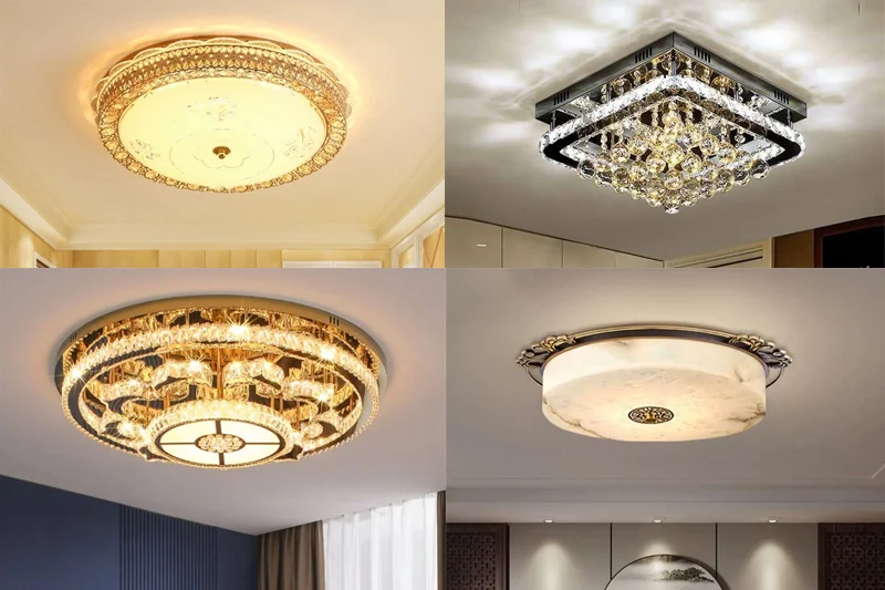 Các mẫu đèn ốp trần họa tiết pha lê kim cường decor phòng ngủ