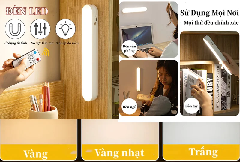 Đèn dán tường cảm ứng 3 chế độ có điều khiển từ xa