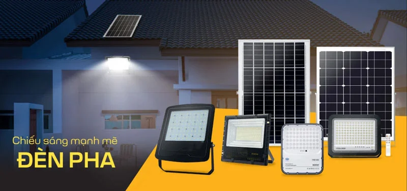Đèn pha năng lượng mặt trời chiếu sáng không cần điện