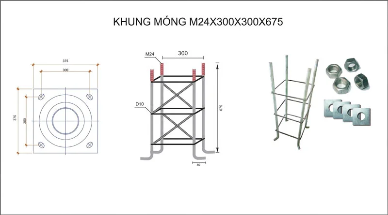 Khung móng M24x300x300x675