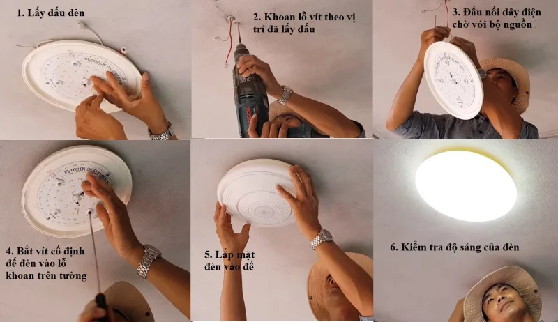 Cách lắp đèn ốp trần thạch cao