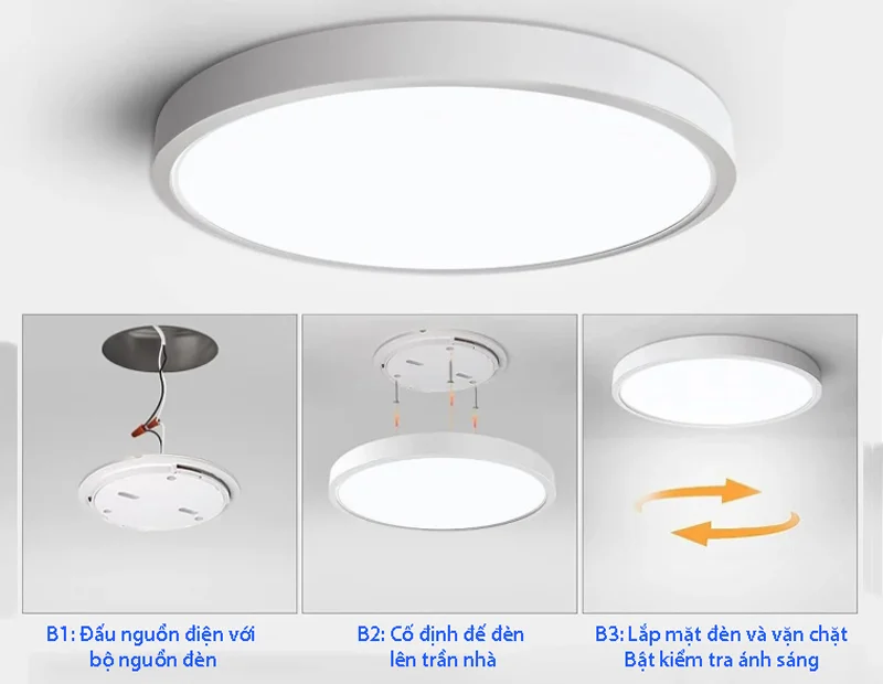 Hướng dẫn lắp đặt đèn ốp trần mỏng