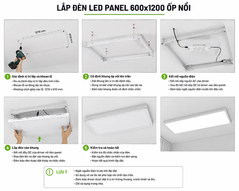 Lắp đặt đèn LED panel 600x1200 ốp nổi