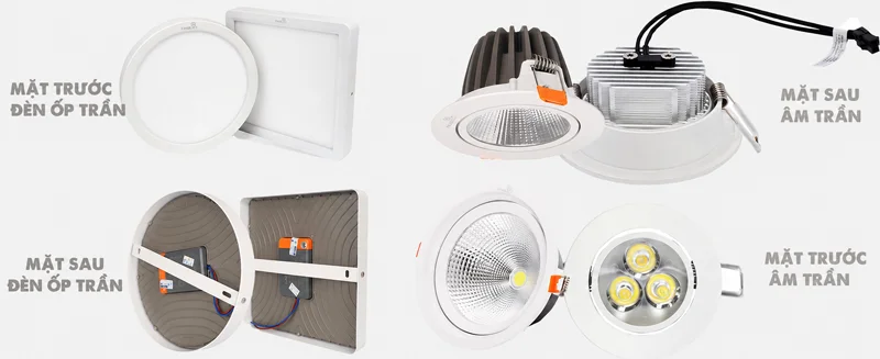 So sánh đèn ốp trần mỏng với đèn âm trần