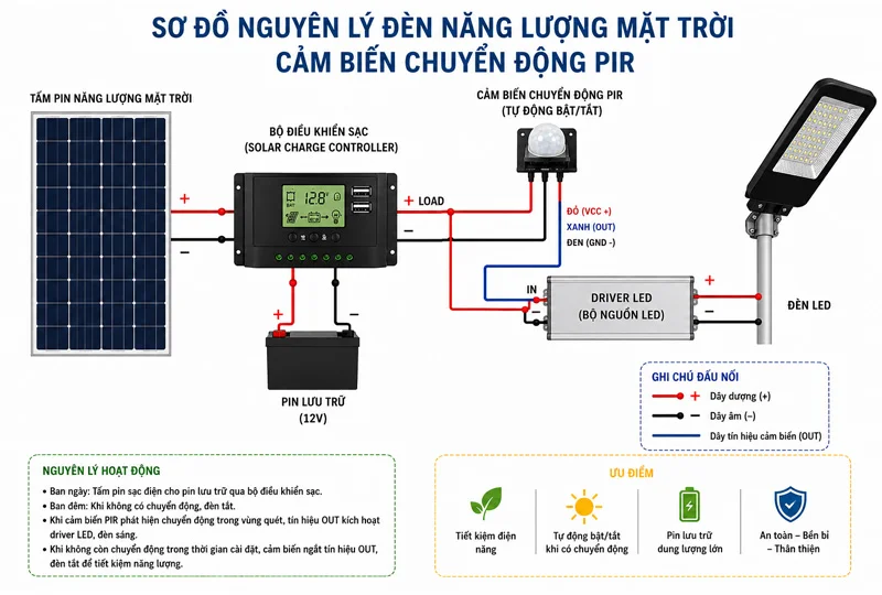 Sơ đồ nguyên lý đèn NLMT cảm biến chuyển động PIR