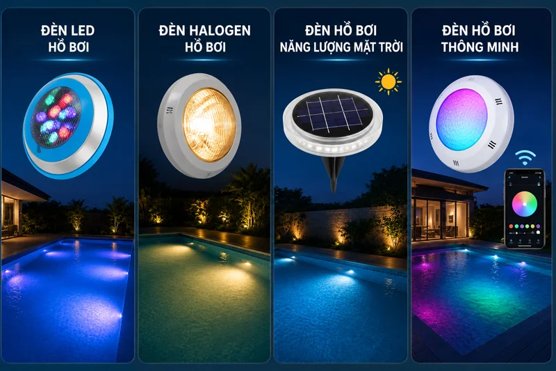 Cách loại đèn hồ bơi phổ biến