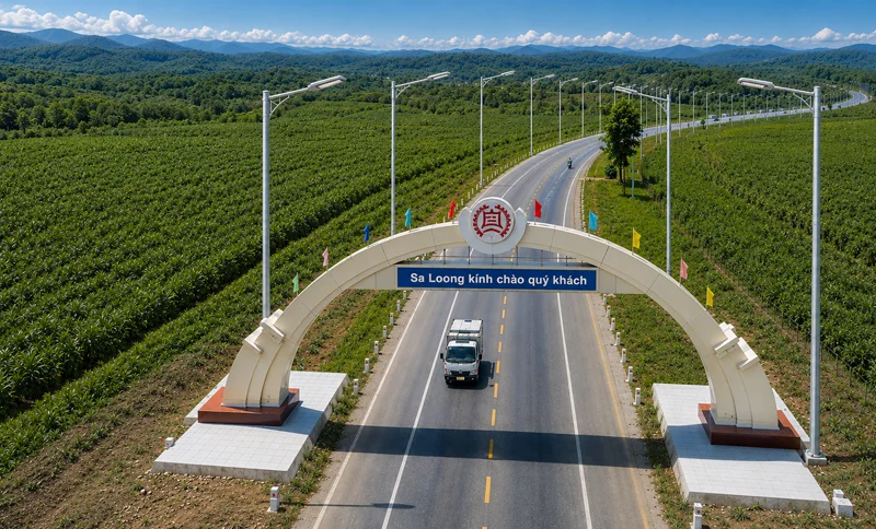 Hệ thống cột đèn được lắp đặt các bộ đèn LED chiếu sáng tiết kiệm điện