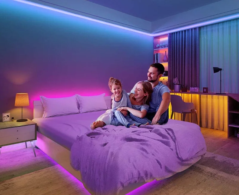 LED dây màu tím trang trí phòng ngủ