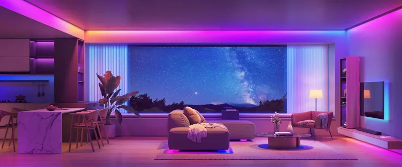 LED dây màu tím trang trí phòng khách